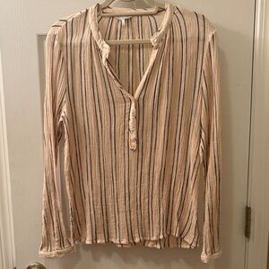Lucky Brand Beige and Black Striped Blouse